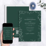 QR Code Elegant Emerald Green Minimal Leaf Wedding Kaart<br><div class="desc">Maak je grote dag onvergetelijk wanneer je onze QR-code uitstuurt.. ... Elegant modern, groen, minimaal uitnodigen voor een uitwijking. Deze verfijnde uitnodiging is zeker om een verklaring af te leggen met het elegante formele emerald green & white design, met een delicaat handgetekende bladzijde en handgeschreven scripttypografie in dezelfde tint. Het...</div>