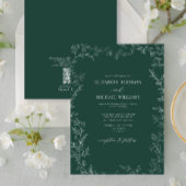 QR Code Elegant Emerald Green Minimal Leaf Wedding Kaart