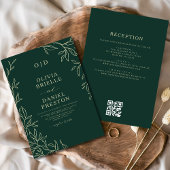QR Code Elegant Emerald Green Monogram Weddenschap Kaart
