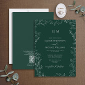 QR Code Elegant Emerald Green Monogram Weddenschap Kaart
