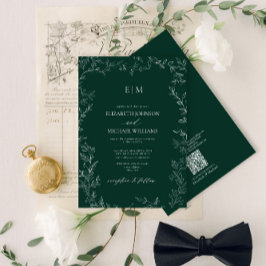 QR Code Elegant Emerald Green Monogram Weddenschap Kaart