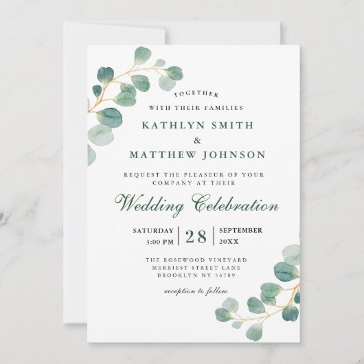 QR-code Elegant Eucalyptus Greenery Wedding Kaart (Voorkant)