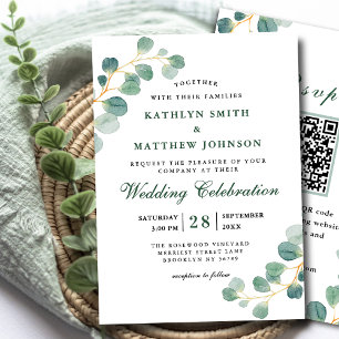 QR-code Elegant Eucalyptus Greenery Wedding Kaart
