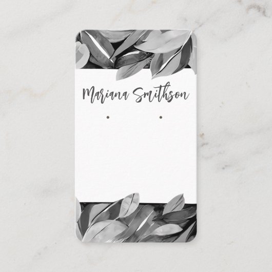 QR-code Elegant Foliage Grey Earring Display Kaart Visitekaartje (Voorkant)