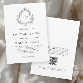 QR-code Elegant Formal Wedding Crest Monogram Kaart