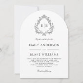 QR-code Elegant Formal Wedding Crest Monogram Kaart (Voorkant)