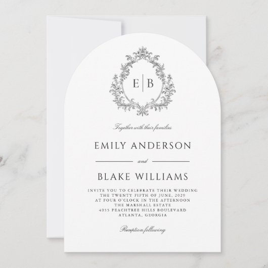 QR-code Elegant Formal Wedding Crest Monogram Kaart (Voorkant)