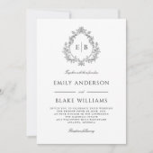 QR-code Elegant Formal Wedding Crest Monogram Kaart (Voorkant)