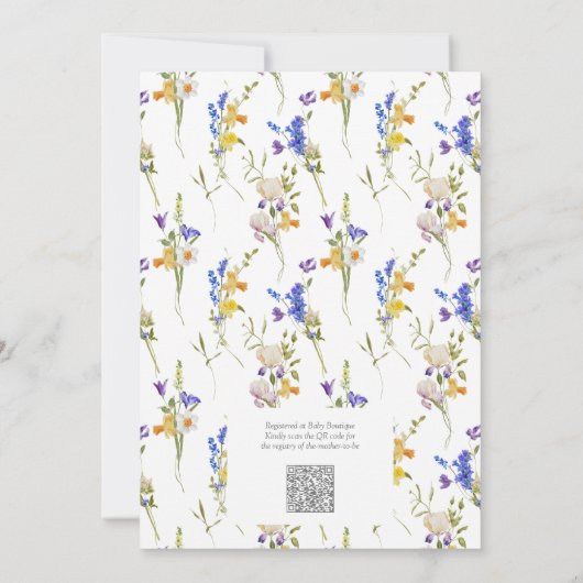 QR Code Elegant Genderneutraal Bloemen Baby shower Kaart (Achterkant)