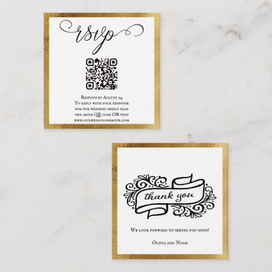 QR-code Elegant Gold Black White Weddenschap RSVP Informatiekaartje (Voorkant / Achterkant)
