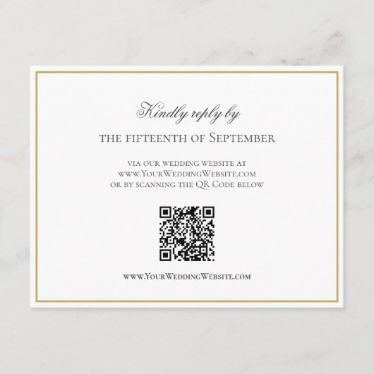 QR-code Elegant Gold Border Monogram RSVP Informatiekaartje (Voorkant)