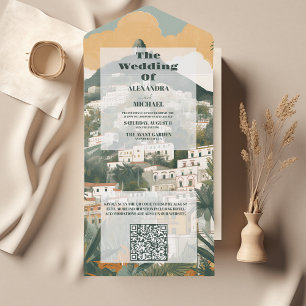 QR Code Elegant Italië Capri Bestemming Bruiloft All In One Uitnodiging