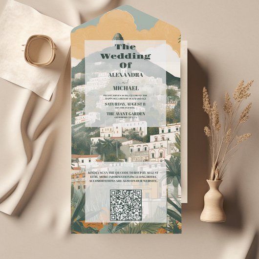 QR Code Elegant Italië Capri Bestemming Bruiloft All In One Uitnodiging