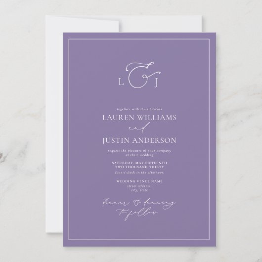 QR Code Elegant Lavender Calligraphy Monogram Kaart (Voorkant)