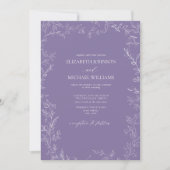 QR Code Elegant Lavender Minimal Leaf Wedding Kaart (Voorkant)