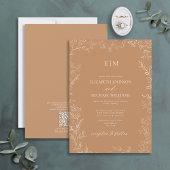 QR Code Elegant Leaf Terracotta Monogram Weddensch Kaart