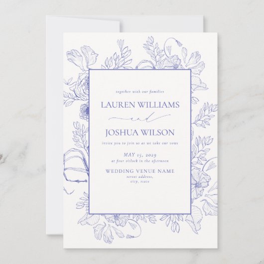 QR-code Elegant Lila Lavender Floral Wedding Kaart (Voorkant)