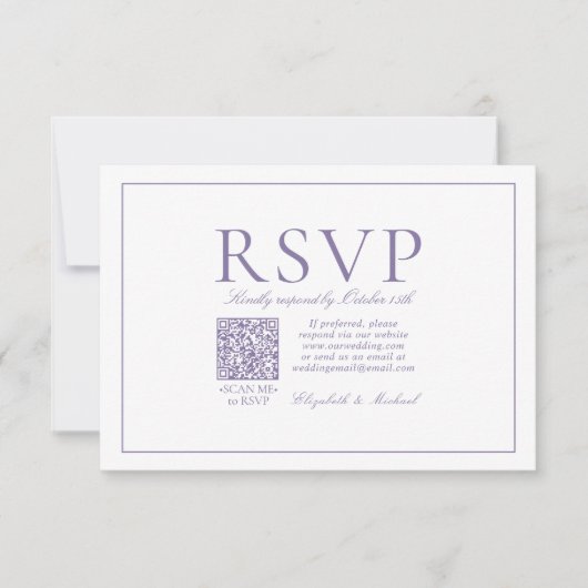 QR Code Elegant Lila Lavender Klassiek script RSVP Kaartje (Voorkant)