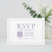 QR Code Elegant Lila Lavender Klassiek script RSVP Kaartje (Staand voorkant)