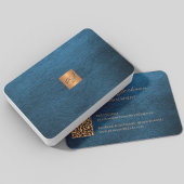 QR-code elegant luxe blauw leder goud monogram Visitekaartje