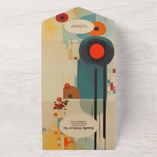 QR Code Elegant Midden Eeuw Bloemen Bruiloft All In One Uitnodiging (Buitenkant)