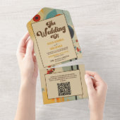 QR Code Elegant Midden Eeuw Bloemen Bruiloft All In One Uitnodiging (Afscheurbaar)