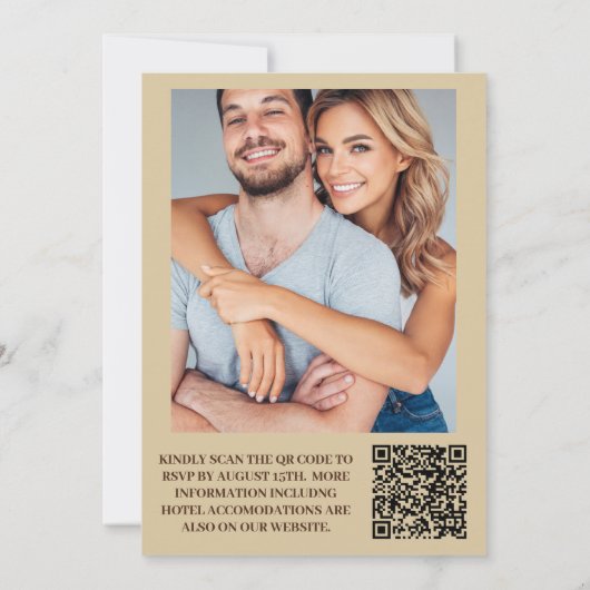 QR Code Elegant Midden Eeuw Bloemen Bruiloft Kaart (Achterkant)