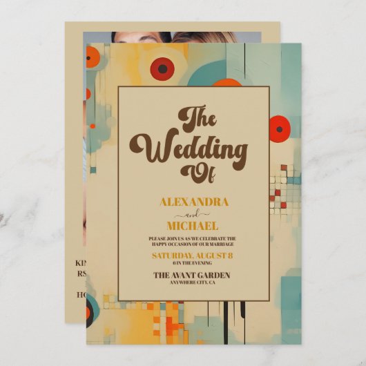 QR Code Elegant Midden Eeuw Bloemen Bruiloft Kaart (Voorkant / Achterkant)