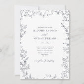 QR-code Elegant Minimaal blad Marineblauw Bruiloft Kaart (Voorkant)