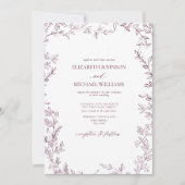 QR-code Elegant Minimal Leaf Burgundy Wedding Kaart (Voorkant)