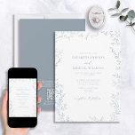QR-code Elegant Minimal Leaf Dusty Blue Wedding Kaart<br><div class="desc">Maak je grote dag onvergetelijk wanneer je onze QR-code elegante minimale Leaf Dusty Blue Wedding Invitation stuurt. Deze verfijnde uitnodiging is zeker om een verklaring af te leggen met zijn elegante, stoffige blauwe ontwerp, met een delicate handgetekende bladgrens en handgeschreven scripttypografie in dezelfde tint. Het is een perfecte keuze voor...</div>