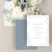 QR-code Elegant Minimal Leaf Dusty Blue Wedding Kaart