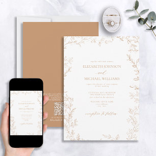 QR-code Elegant Minimal Leaf Terracotta Wedding Kaart