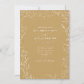 QR-code Elegant Modern Gold Minimal Leaf Wedding Kaart (Voorkant)