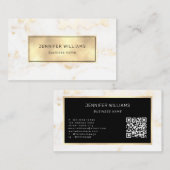 QR Code Elegant Modern Goud Wit Marmer Visitekaartje (Voorkant / Achterkant)