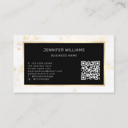 QR Code Elegant Modern Goud Wit Marmer Visitekaartje (Achterkant)