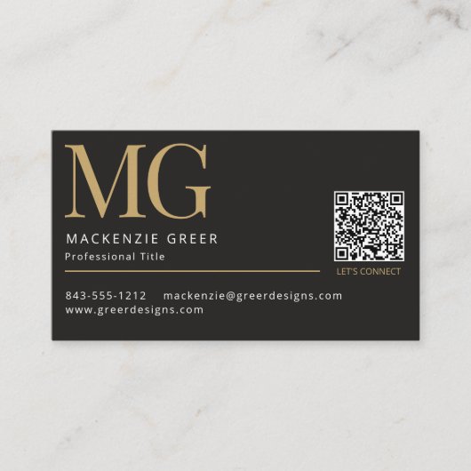 QR-code Elegant Modern Professioneel Monogrammed Visitekaartje (Voorkant)