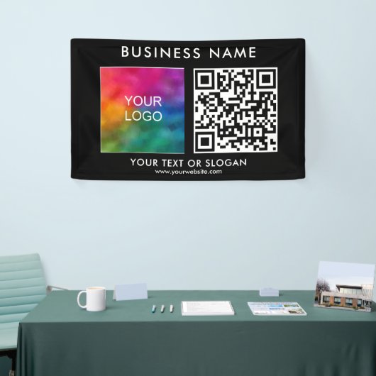 QR Code Elegant Modern Zwart Bedrijfsnaam Logo Spandoek (Beurs)