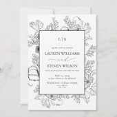 QR Code Elegant Monogram Zwart Bloemen Trouwen Kaart (Voorkant)