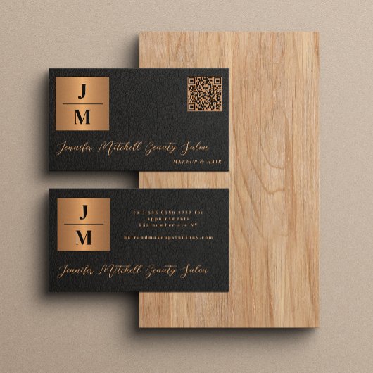 QR code elegant monogram zwart goud professional Visitekaartje