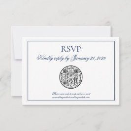 QR-code Elegant Navy Blue Weddenschap RSVP Kaartje