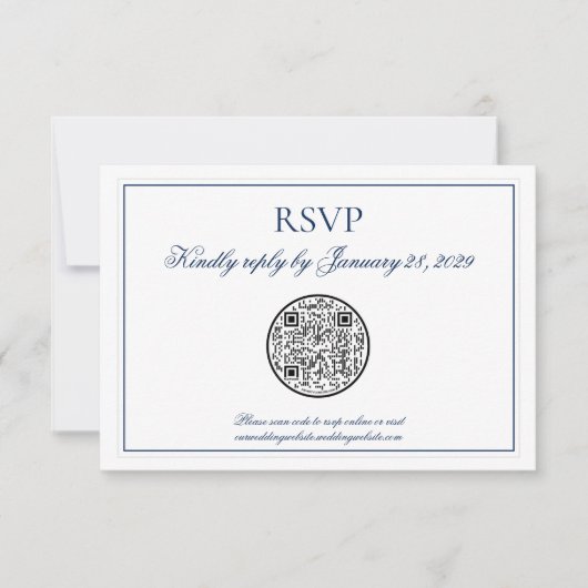 QR-code Elegant Navy Blue Weddenschap RSVP Kaartje (Voorkant)
