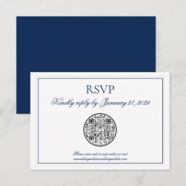 QR-code Elegant Navy Blue Weddenschap RSVP Kaartje