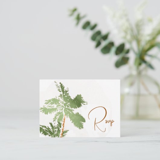 QR Code Elegant Palm Trees Copper Beach Wedding Informatiekaartje (Staand voorkant)