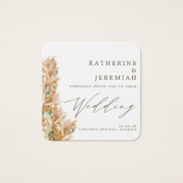 QR Code Elegant Pampas Grass Weddenschap Vierkante Visitekaartjes