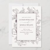 QR-code Elegant Plum Paars Floral Wedding Kaart (Voorkant)