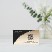 QR CODE Elegant Professional Moderne Black Gold Visitekaartje (Staand voorkant)