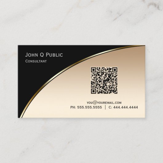 QR CODE Elegant Professional Moderne Black Gold Visitekaartje (Voorkant)