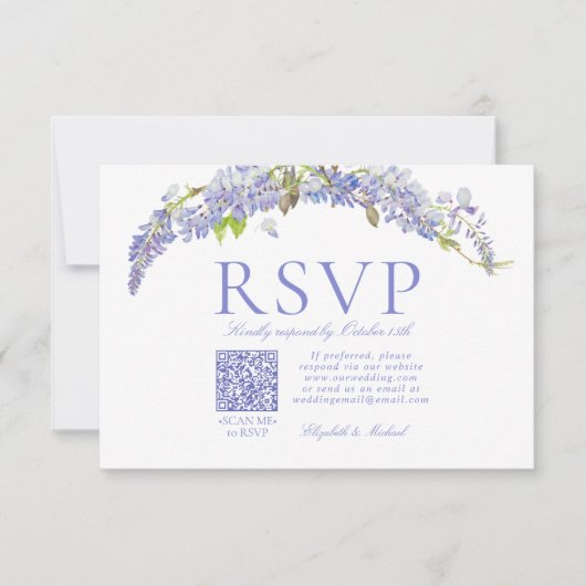 QR Code Elegant Purple Wisteria Script Formal RSVP (Voorkant)