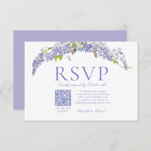 QR Code Elegant Purple Wisteria Script Formal RSVP (Voorkant / Achterkant)